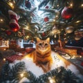 Cat in a Christmas tree