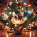 Cat in a Christmas tree