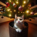 Cat in a Christmas tree