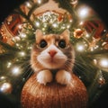 Cat in a Christmas tree