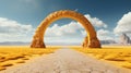 A stone arch in a desert with arches national park in the background Royalty Free Stock Photo