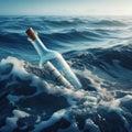 Message in a bottle bobs on the wild blue ocean Royalty Free Stock Photo