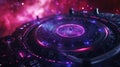 Amidst the vastness of space the interstellar DJ creates an electrifying atmosphere with their cosmic turntables and