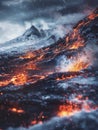 Amidst a volcanic fury, a storm brings a sudden freeze, snow and ash mix in the air, painting a picture of fiery ice Royalty Free Stock Photo