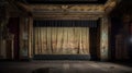 Empty, old, abandoned, 1920s theatre stage with curtains