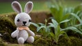 Amigurumi rabbit on the filed