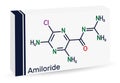 Amiloride molecule. It is pyrizine compound used to treat hypertension, congestive heart failure. Skeletal chemical formula. Paper