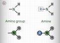 Amino group (primary, -NH2) and amine compound. It is functional group comprised of nitrogen atom linked to hydrogen