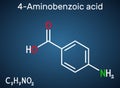 4-Aminobenzoic acid, p-Aminobenzoic acid, PABA molecule. It is essential nutrient for some bacteria and member of vitamin B