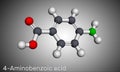 4-Aminobenzoic acid, p-Aminobenzoic acid, PABA molecule. It is essential nutrient for some bacteria and member of vitamin B