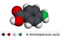 4-Aminobenzoic acid, p-Aminobenzoic acid, PABA molecule. It is essential nutrient for some bacteria and member of vitamin B