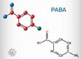 4-Aminobenzoic acid, p-Aminobenzoic acid, PABA molecule. It is essential nutrient for some bacteria and member of vitamin B