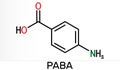 4-Aminobenzoic acid, p-Aminobenzoic acid, PABA molecule. It is essential nutrient for some bacteria and member of vitamin B