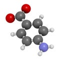 4-aminobenzoic acid PABA, aminobenzoate molecule. 3D rendering. Atoms are represented as spheres with conventional color.