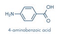 4-aminobenzoic acid PABA, aminobenzoate molecule. Skeletal formula.