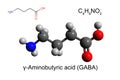 Chemical formula, skeletal formula and 3D ball-and-stick model of ÃÂ³-Aminobutyric acid (GABA)