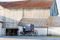 Amish Buggy in front of barn in Pennsylvania USA