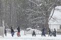 Amish Children having a snowball fight Royalty Free Stock Photo