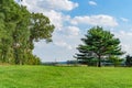 Amish country field agriculture, beautiful brown wooden fence, farm, barn in Lancaster, PA US Royalty Free Stock Photo