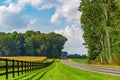 Amish country field agriculture, beautiful brown wooden fence, farm, barn in Lancaster, PA US Royalty Free Stock Photo