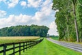 Amish country field agriculture, beautiful brown wooden fence, farm, barn in Lancaster, PA US