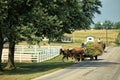 An Amish farmer drives a team of horses pulling a wagon Royalty Free Stock Photo