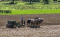 Amish Farmer Plowing Field After Corn Harvest with 6 Horses