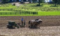 Amish Farmer Plowing Field After Corn Harvest with 6 Horses Royalty Free Stock Photo