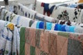 Amish handmade quilts hanging on line Royalty Free Stock Photo