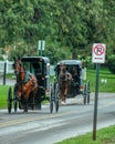 2 Amish Horse and Buggy Trotting to the Country Store Royalty Free Stock Photo