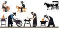 Amish leather craftsmen blacksmith vector graphics illustration.