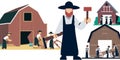 Amish people building barns vector graphics illustration. Royalty Free Stock Photo
