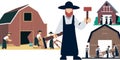 Amish people building barns vector graphics illustration.