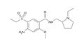 amisulpride molecule, structural chemical formula, ball-and-stick model, isolated image antipsychotic