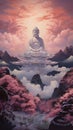 Amitabha Buddha in mountains. Generative AI