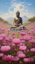 Amitabha Buddha in mountains. Generative AI