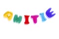 Amitie written in jely letters Royalty Free Stock Photo