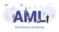 Aml anti money laundering concept with big word or text and team people with modern flat style - vector