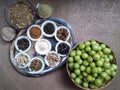 Amla, Indian Gooseberry and other Chyavanprash making ingredients. Ayurvedic chyavanprash is a natural immunity booste