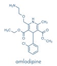 Amlodipine hypertension high blood pressure drug molecule. Skeletal formula.