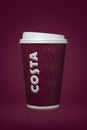 AMMAN, JORDAN, 26 August 2017: Costa Coffee cup, Costa Coffee is a British multinational coffeehouse company headquartered in Duns Royalty Free Stock Photo