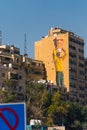 06.18.2022. Amman, Jordan. vertical shot of the beautiful artwork on the old building's wall