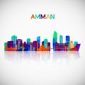 Amman skyline silhouette in colorful geometric style.