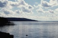 Ammersee Bavarian lake coastline in back light