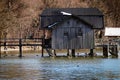 Old stilt on Ammersee lake in winter