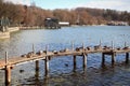 Ammersee lake, mallards on wooden jetty