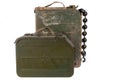 Ammo box with ammunition belt and 14.5mm cartridges for a 14.5mm KPVT heavy machine gun used by the former Soviet Union isolated Royalty Free Stock Photo