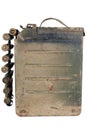 Ammo box with ammunition belt and 14.5mm cartridges for a 14.5mm KPVT heavy machine gun used by the former Soviet Union isolated Royalty Free Stock Photo