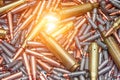 Ammo bullets, military war background. Army supplies texture Royalty Free Stock Photo