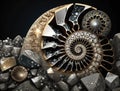 Ammonite fossil background created with Generative AI technology Royalty Free Stock Photo